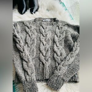Tweed cable cropped sweater